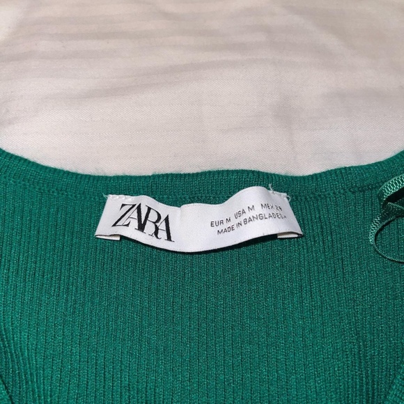 Zara Green Long Sleeve Cropped Top - Picture 3 of 3